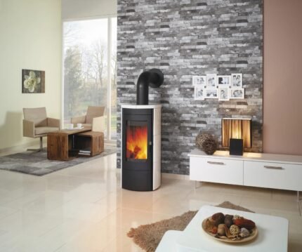 Hark Tiamo EX Dauerbrand-Kaminofen Schwarz Keramik Cremeweiß 6 kW