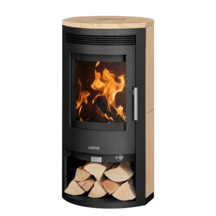 Justus Baltrum 5 D 2.0 Dauerbrandofen 5,5 kW – Sandstein, Korpus Stahl Schwarz, mit Automatik