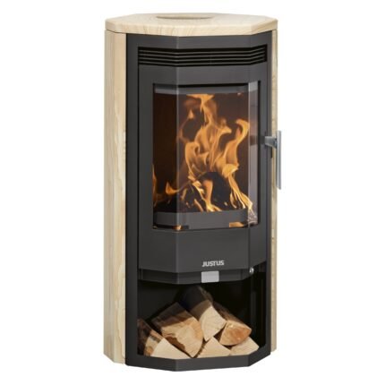 Justus Usedom 5 D Dauerbrandofen 5,5 kW – Sandstein, Korpus Stahl Schwarz, mit Automatik