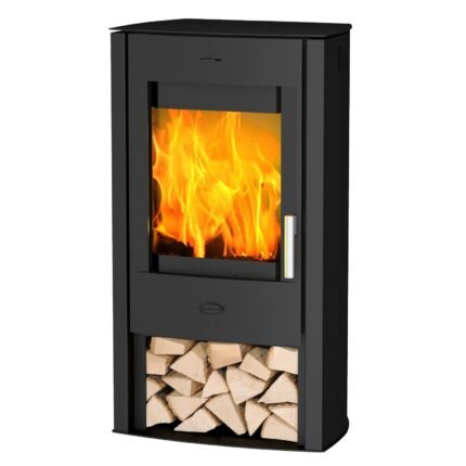 Kaminofen Fireplace Tuvalu Stahl schwarz 6 kW mit Holzfach