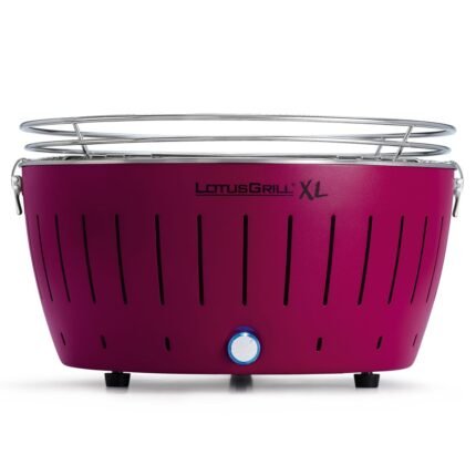LotusGrill LG G435 U PU – Tragbarer XL-Holzkohlegrill für den Außenbereich – Violette Außenhülle