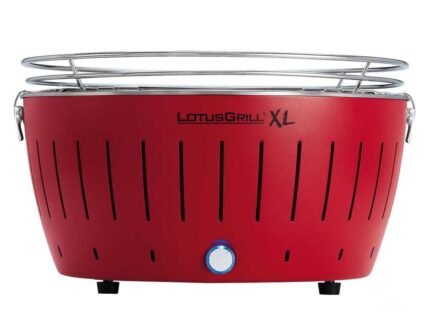 LotusGrill LG G435 U RD – Tragbarer XL-Holzkohlegrill für den Außenbereich – Rotes Außengehäuse