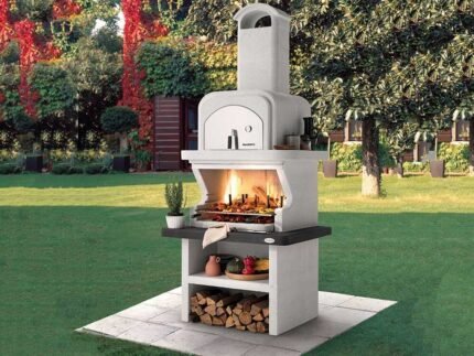 Palazzetti Balos - Kombi-Grillkamin mit Holzbackofen aus Betonstein