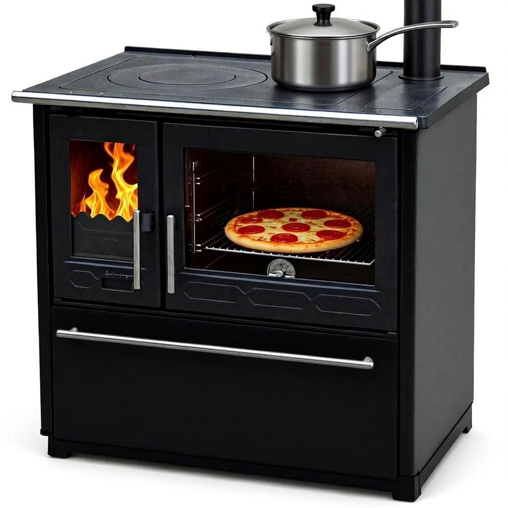 Plamen 850 Glas Küchenherd Gusseisen 8 kW – Schwarz, Backfach rechts