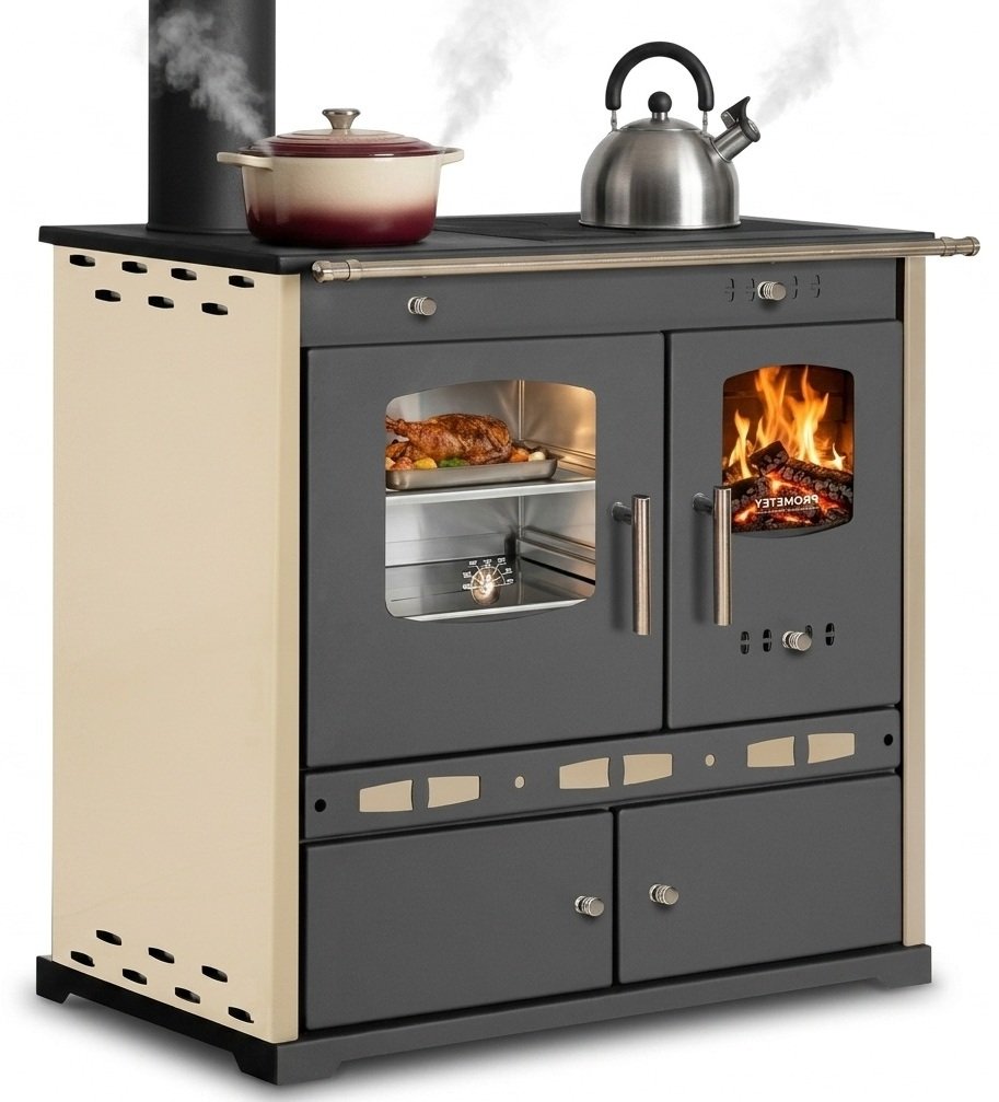 Prometey Eco Lux Inox Küchenherd 7,1 kW – Creme, Backfach links