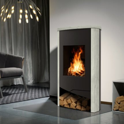 Wamsler N-Line Nevada Dauerbrandofen 5 kW – Naturstein, Korpus Stahl Schwarz