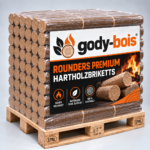 Buchenholzbriketts rund – Rounders 960 kg Palette (96 × 10 kg)